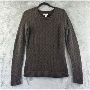 Ann Taylor Loft Sweater Women's S Brown Zigzag Chevron Knit Pattern 100% Cotton